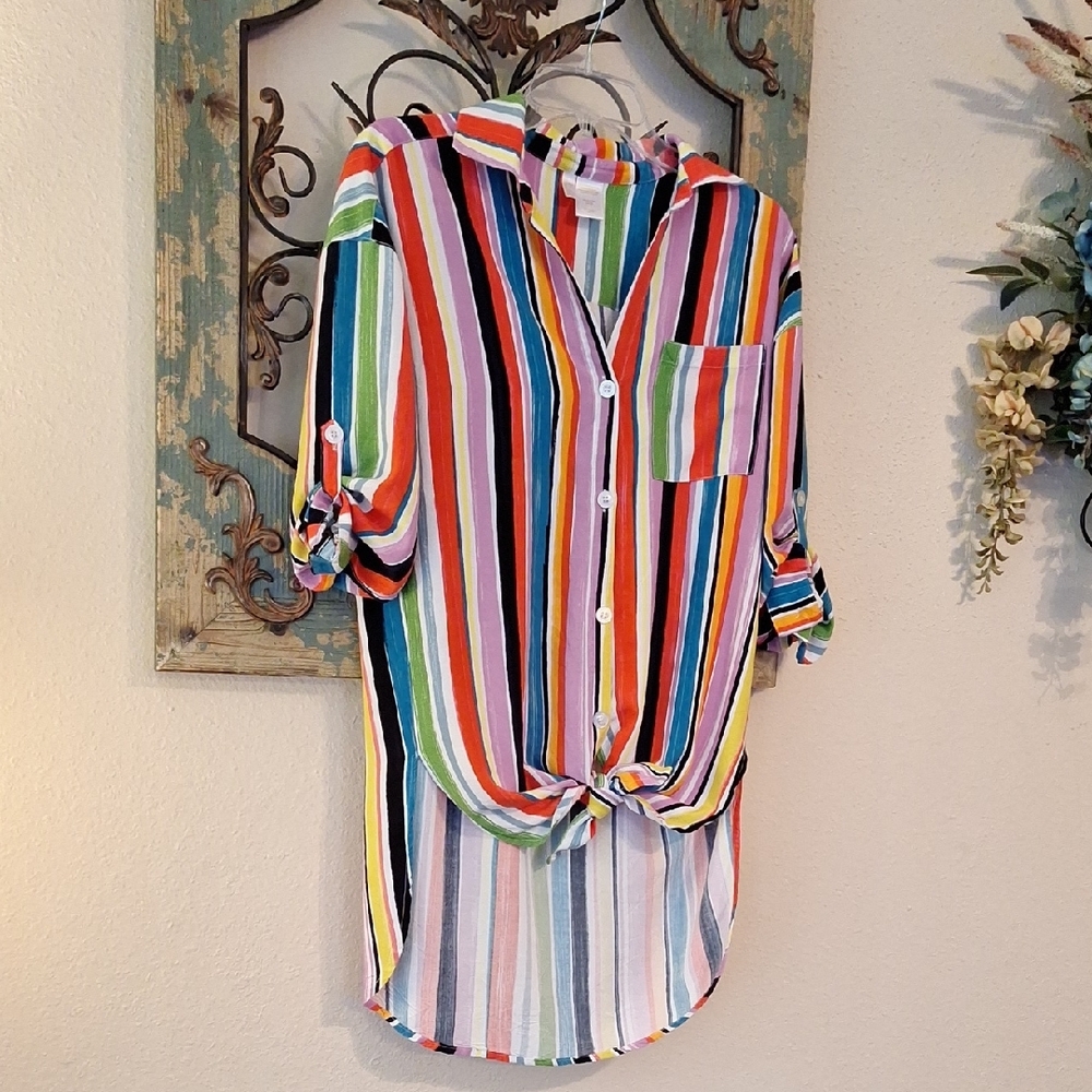 Anne Cole Multicolor Striped Button Down Shirt. Size XS/S